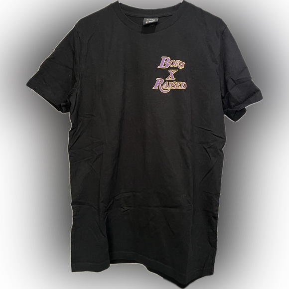BORN X RAISED Black Tee with Purple Logo - Picture 1 of 2